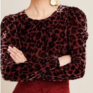 Anthropologie NWT Velvet Leopard Print Long Sleeve Blouse